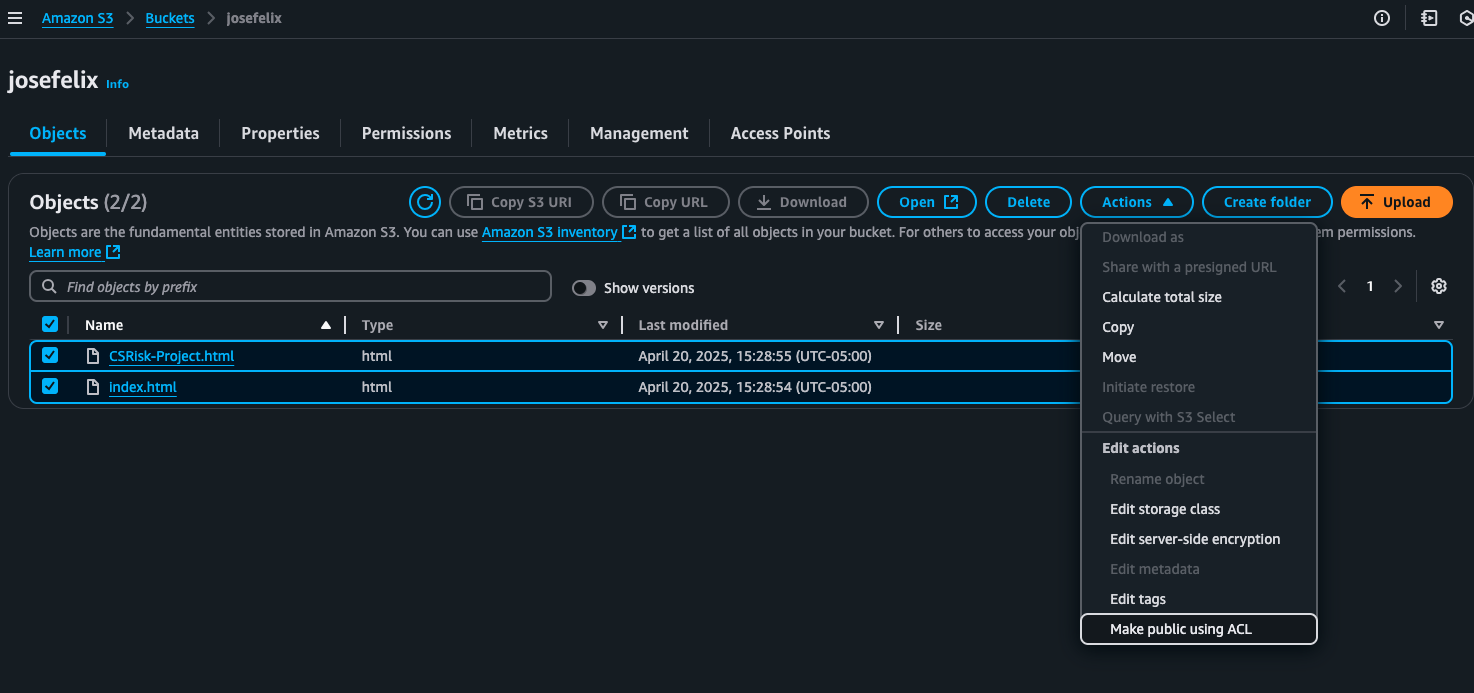 Static Website On Aws S3 Change To Public Using Acl | Jose Felix Cruz Static Website On Aws S3 Change To Public Using Acl