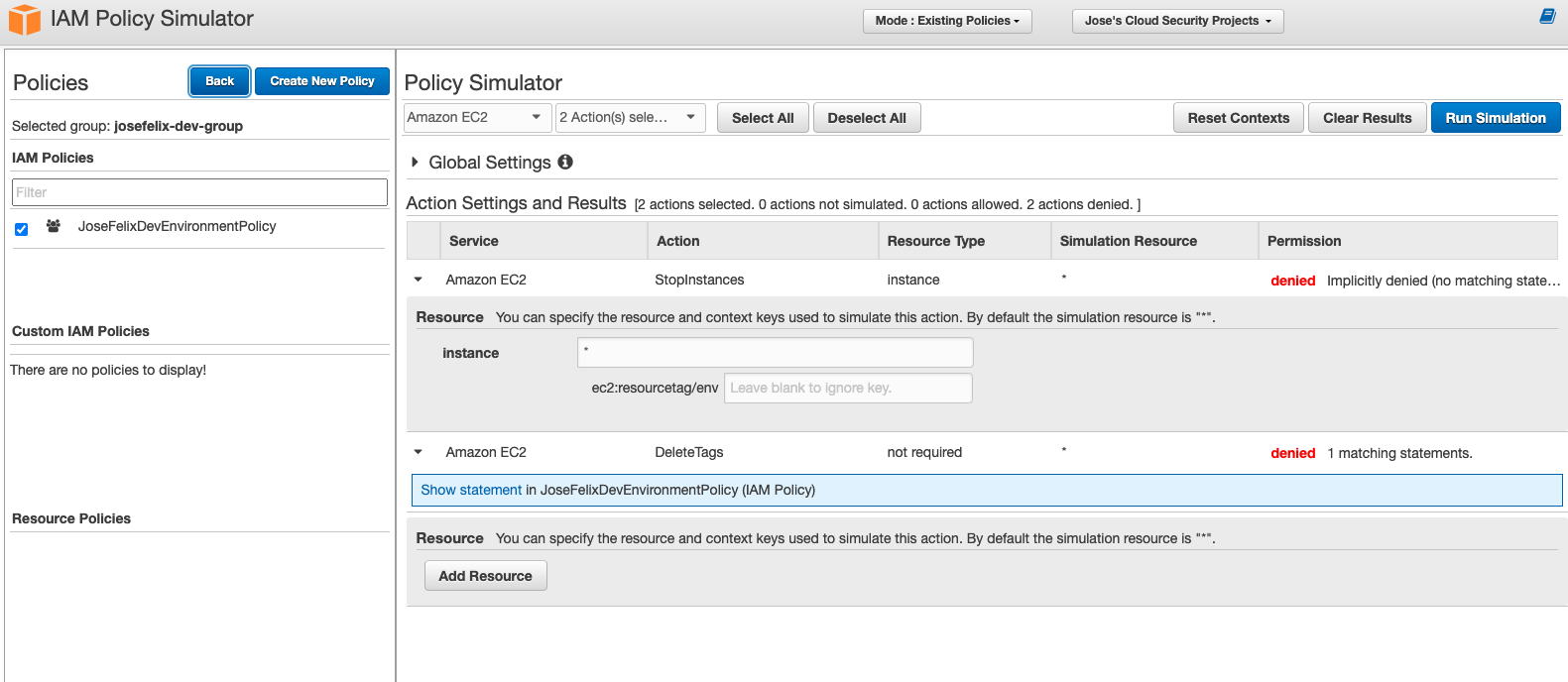Using AWS IAM Policy Simulator to validate EC2 access controls AWS IAM Policy Simulator Testing EC2 Permissions - Jose Felix Cruz