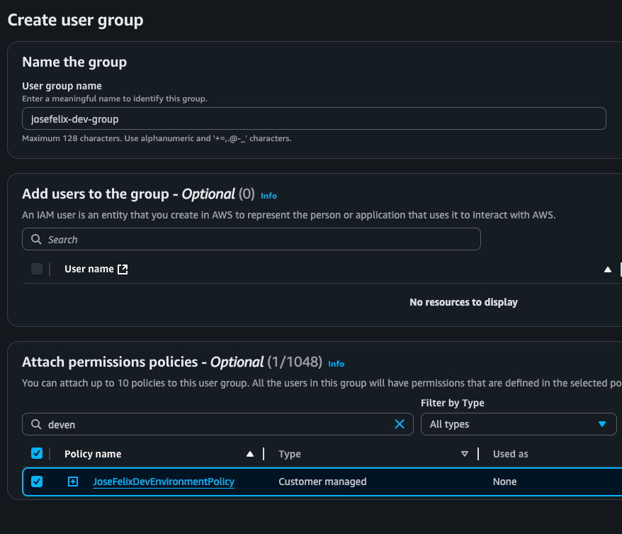 Creating IAM user groups with attached permission policies AWS IAM User Group Creation With Policy Attachment - Jose Felix Cruz