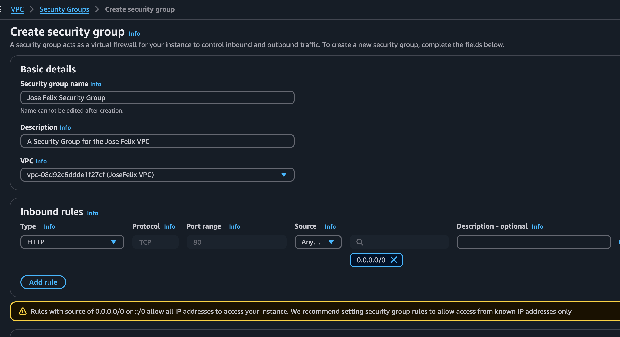 Security Groups | Jose Felix Cruz Security Groups